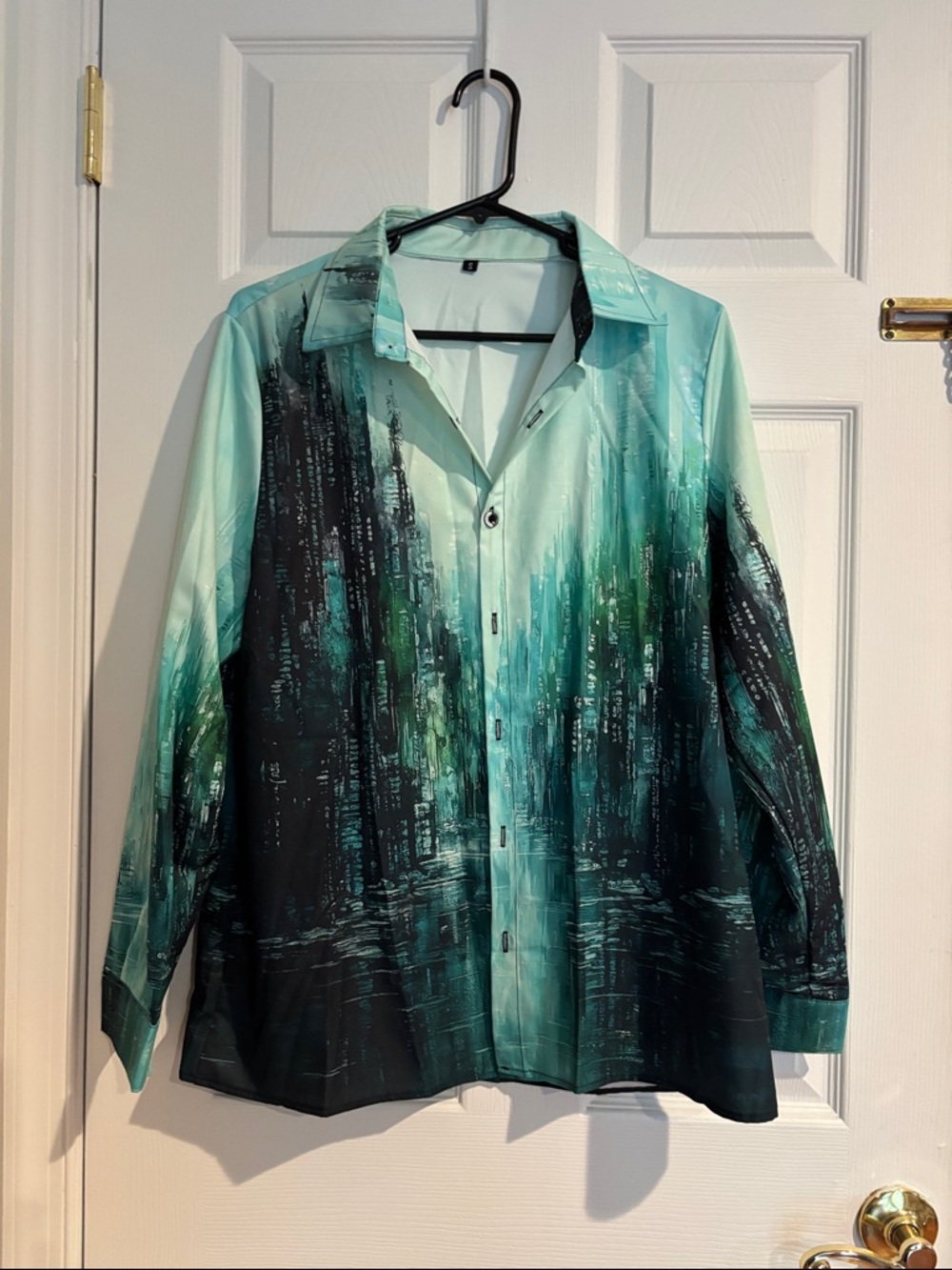 Abstract Ombre Teal & Black Button-Up Shirt